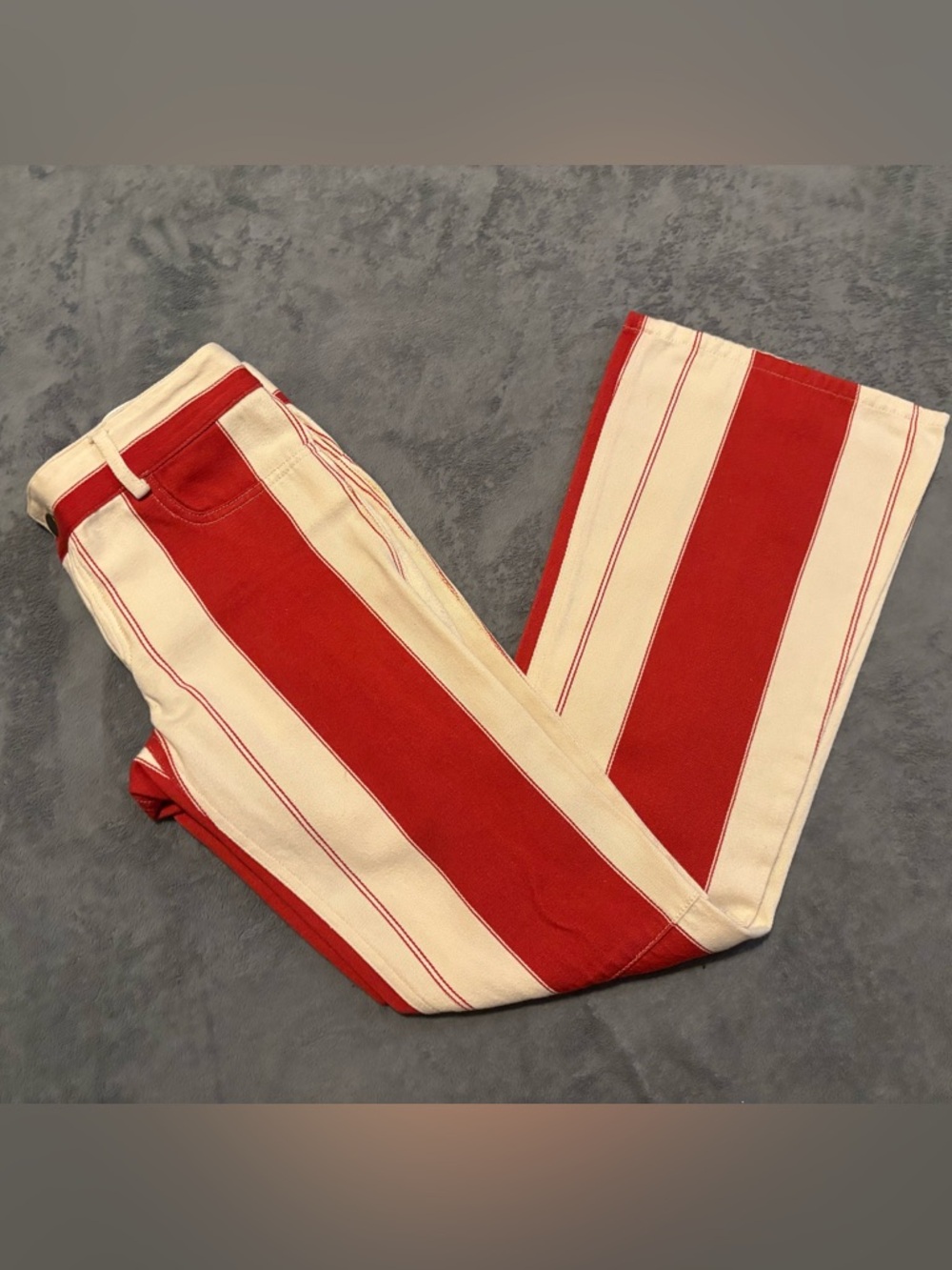 Alice + Olivia Red and Cream Stripe Bootcut Pants